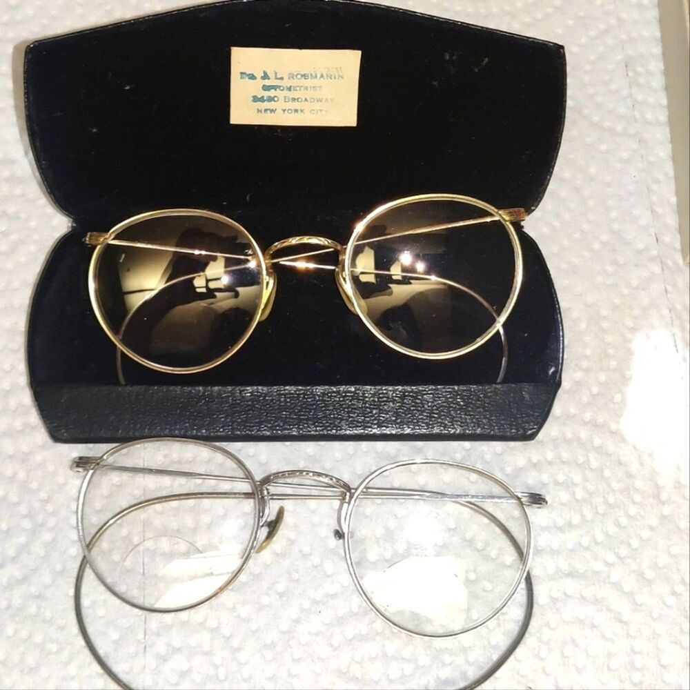 Antique 1930's 2 pair 10-12k Gold Eyeglasses Yellow Gold and White Gold Frames